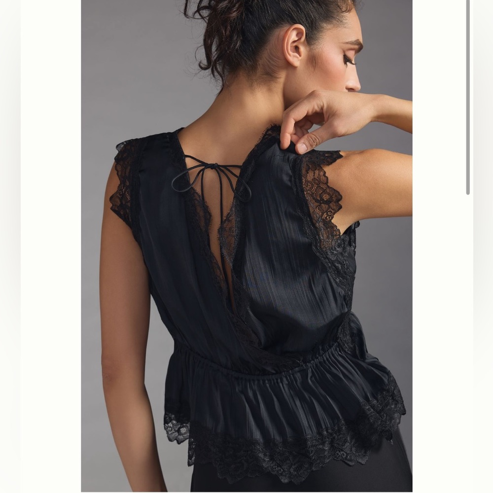 NWT Anthropologie Silky Lace-Trimmed Blouse